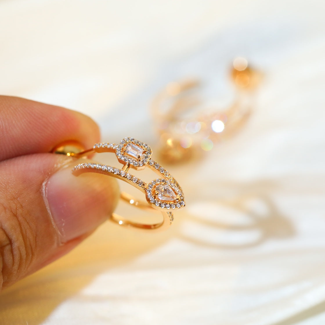 [Amore]CREOLES MY TWIN 2 RANGS SILVER DIAMOND EARRINGS