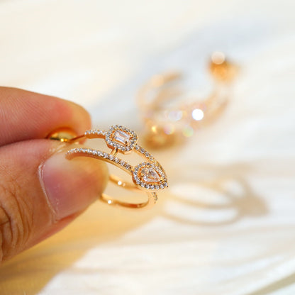 [Amore]CREOLES MY TWIN 2 RANGS SILVER DIAMOND EARRINGS
