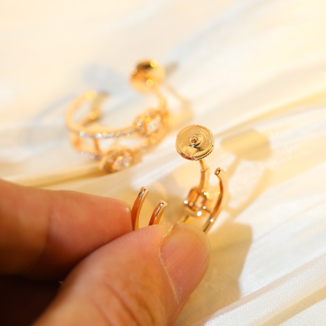[Amore]CREOLES MY TWIN 2 RANGS SILVER DIAMOND EARRINGS