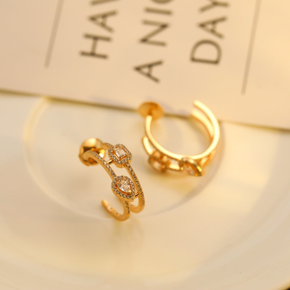 [Amore]CREOLES MY TWIN 2 RANGS SILVER DIAMOND EARRINGS