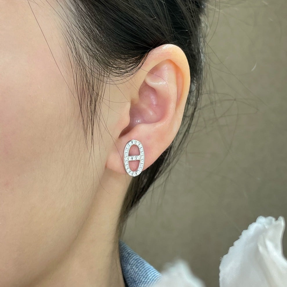 [Amore]HM FULL DIAMOND PIG NOSE STUD EARRINGS