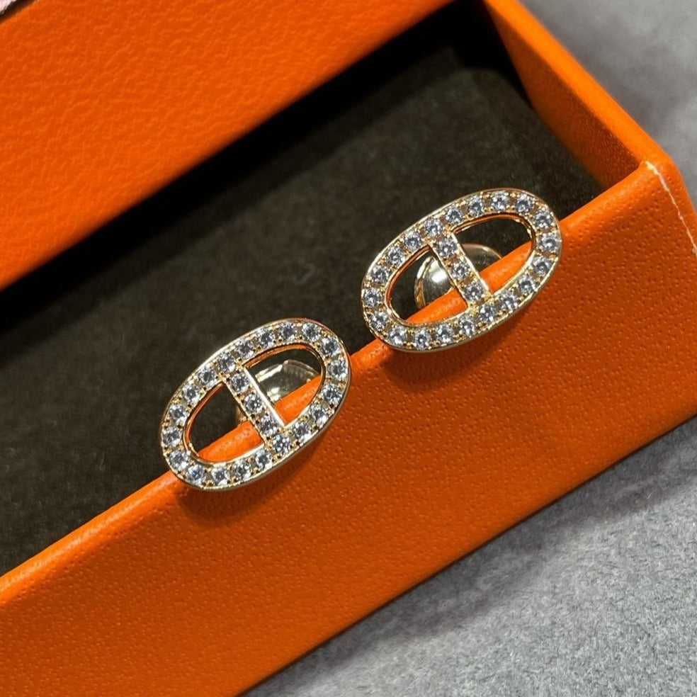 [Amore]HM FULL DIAMOND PIG NOSE STUD EARRINGS