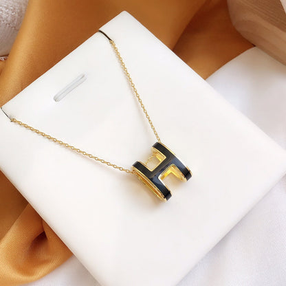 [Amore]HM CLIC BLACK ENAMEL GOLD NECKLACE