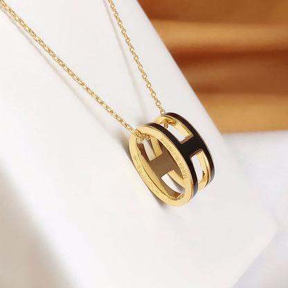 [Amore]HM CLIC BLACK ENAMEL GOLD NECKLACE