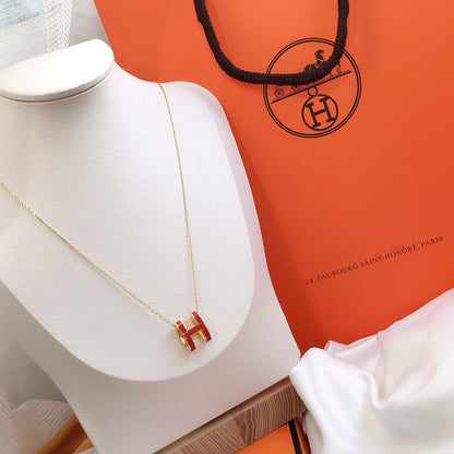 [Amore]HM CLIC RED ENAMEL GOLD NECKLACE