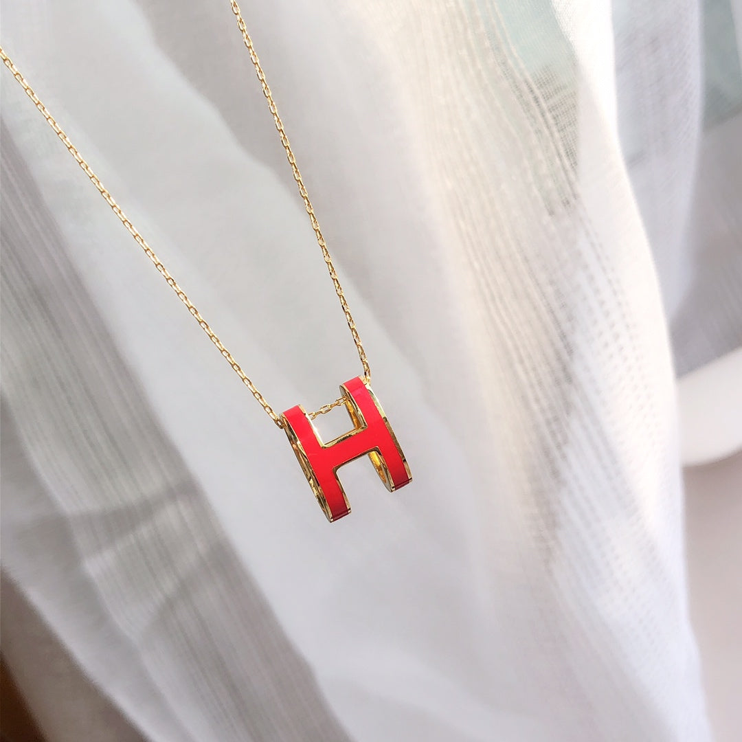 [Amore]HM CLIC RED ENAMEL GOLD NECKLACE
