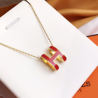 [Amore]HM CLIC RED ENAMEL GOLD NECKLACE