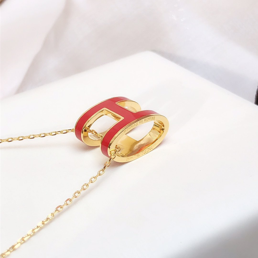 [Amore]HM CLIC RED ENAMEL GOLD NECKLACE