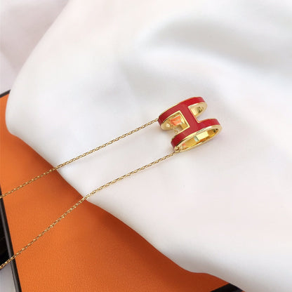 [Amore]HM CLIC RED ENAMEL GOLD NECKLACE