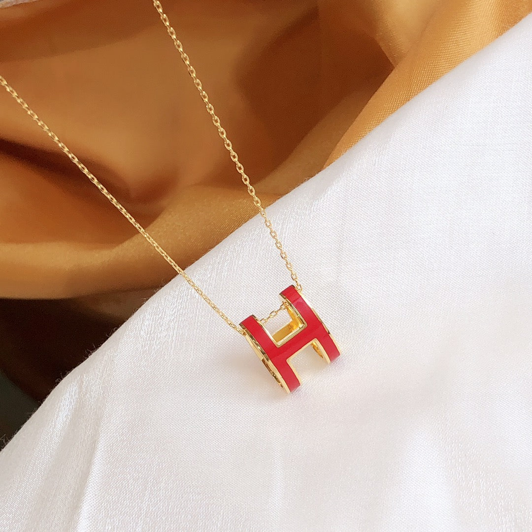 [Amore]HM CLIC RED ENAMEL GOLD NECKLACE