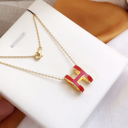 [Amore]HM CLIC RED ENAMEL GOLD NECKLACE