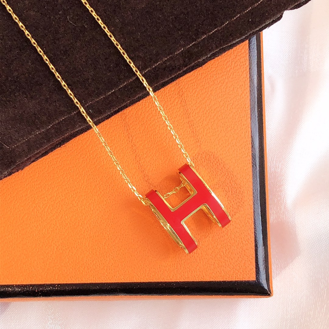 [Amore]HM CLIC RED ENAMEL GOLD NECKLACE