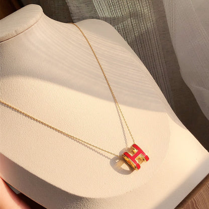 [Amore]HM CLIC RED ENAMEL GOLD NECKLACE
