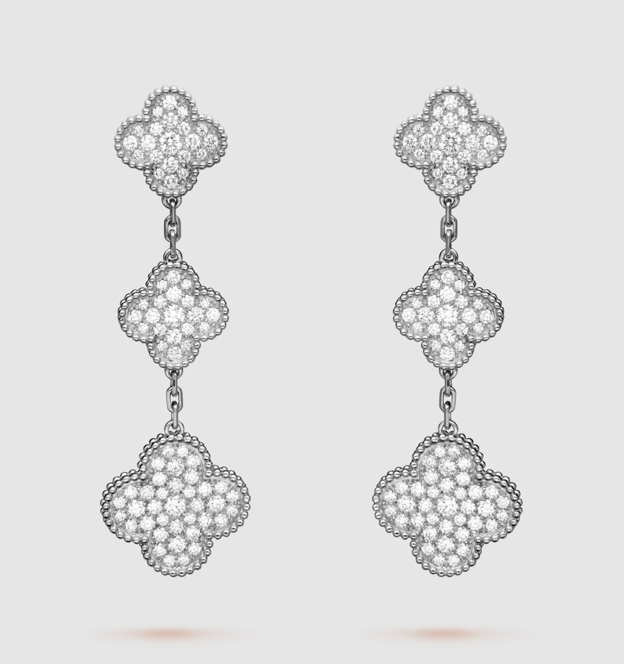 [Amore]CLOVER 3 MOTIF DIAMOND SILVER DROP EARRINGS