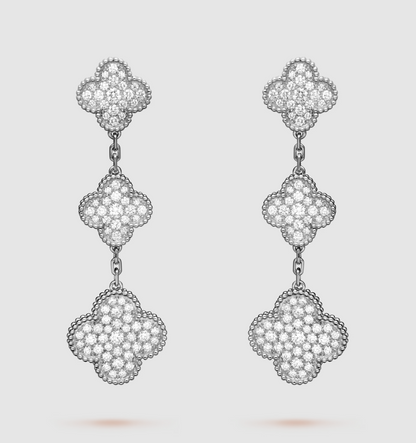 [Amore]CLOVER 3 MOTIF DIAMOND SILVER DROP EARRINGS