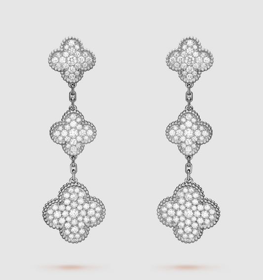 [Amore]CLOVER 3 MOTIF DIAMOND SILVER DROP EARRINGS