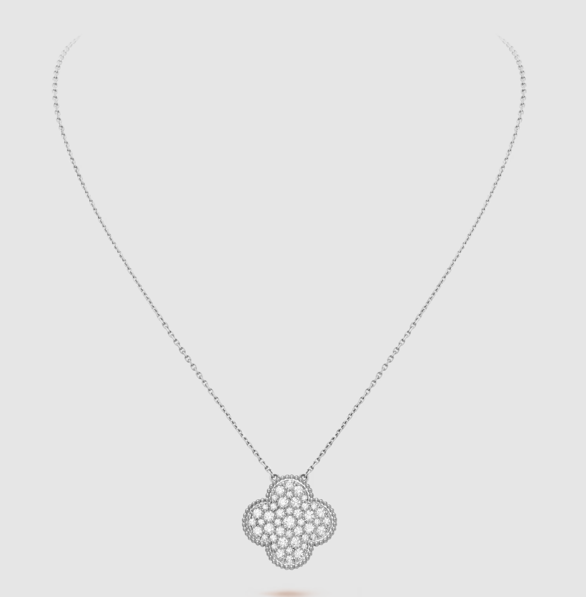 [Amore]CLOVER 25MM LARGE PENDANT DIAMOND PAVED SILVER NECKLACE