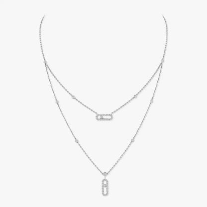 [Amore]2 Rows Rose Gold Diamond Pave_ Necklace Move Uno
