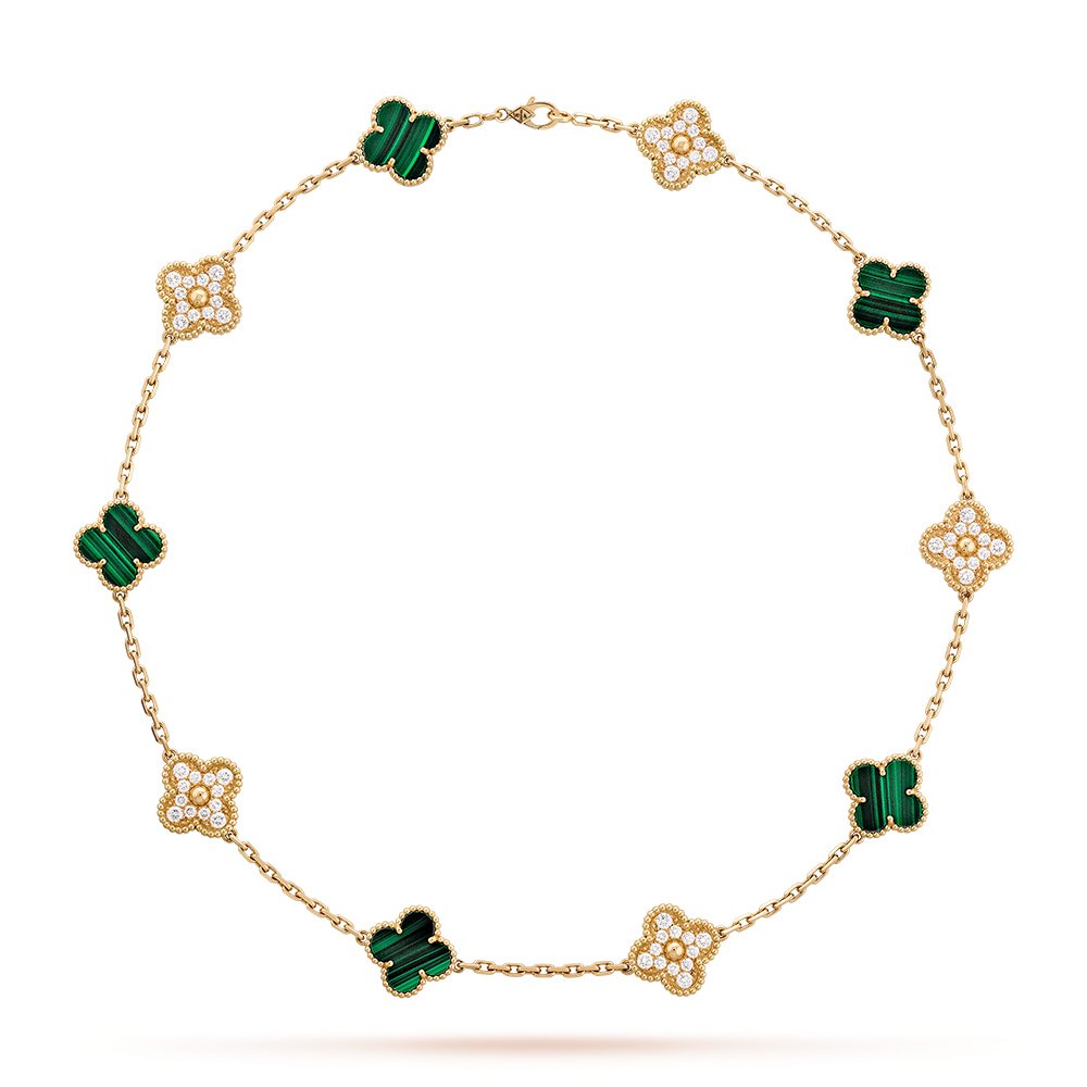 [Amore]CLOVER 10 MOTIFS MALACHITE DIAMOND NECKLACE