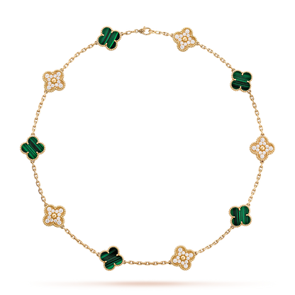 [Amore]CLOVER 10 MOTIFS MALACHITE DIAMOND NECKLACE