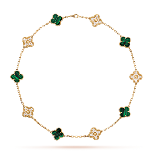 [Amore]CLOVER 10 MOTIFS MALACHITE DIAMOND NECKLACE