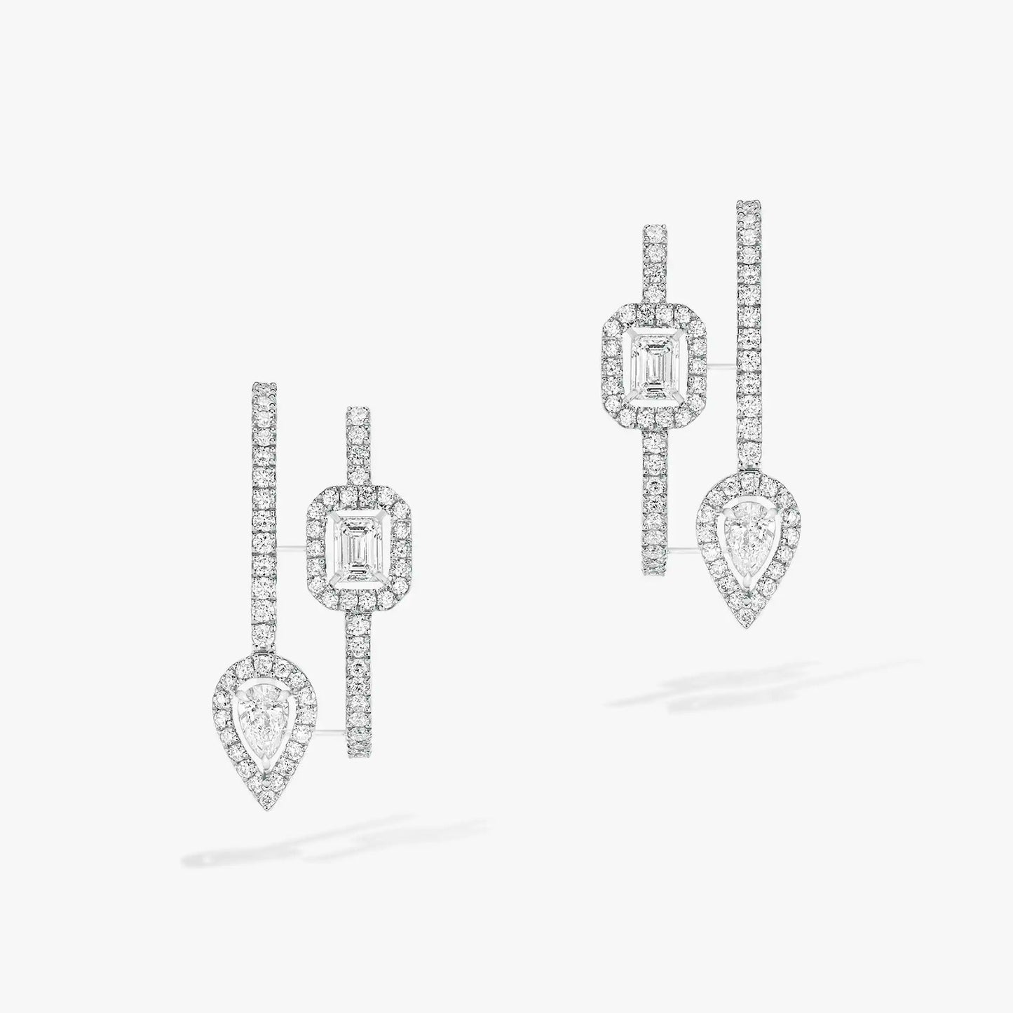[Amore]CREOLES MY TWIN 2 RANGS SILVER DIAMOND EARRINGS