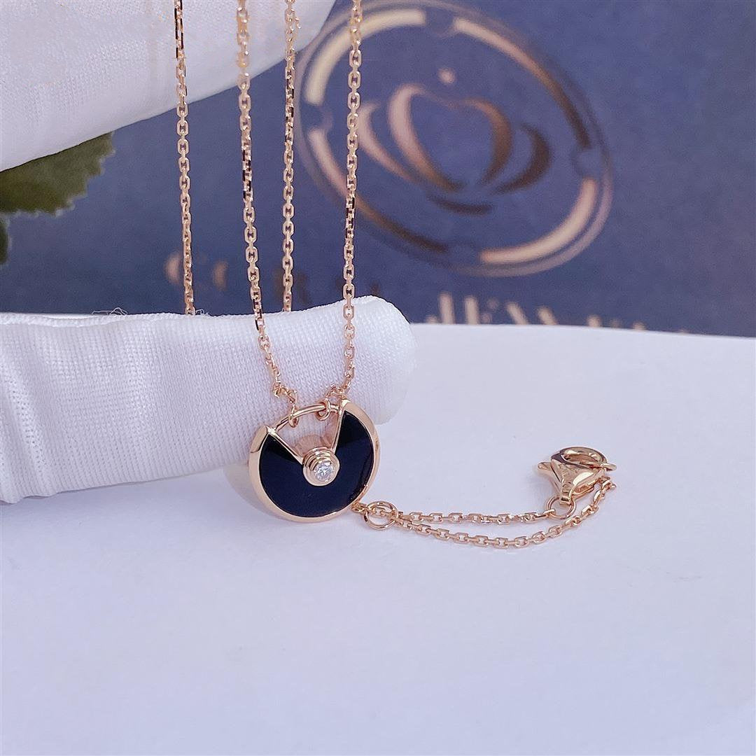 [Amore]AMULETTE ROSE GOLD ONYX NECKLACE