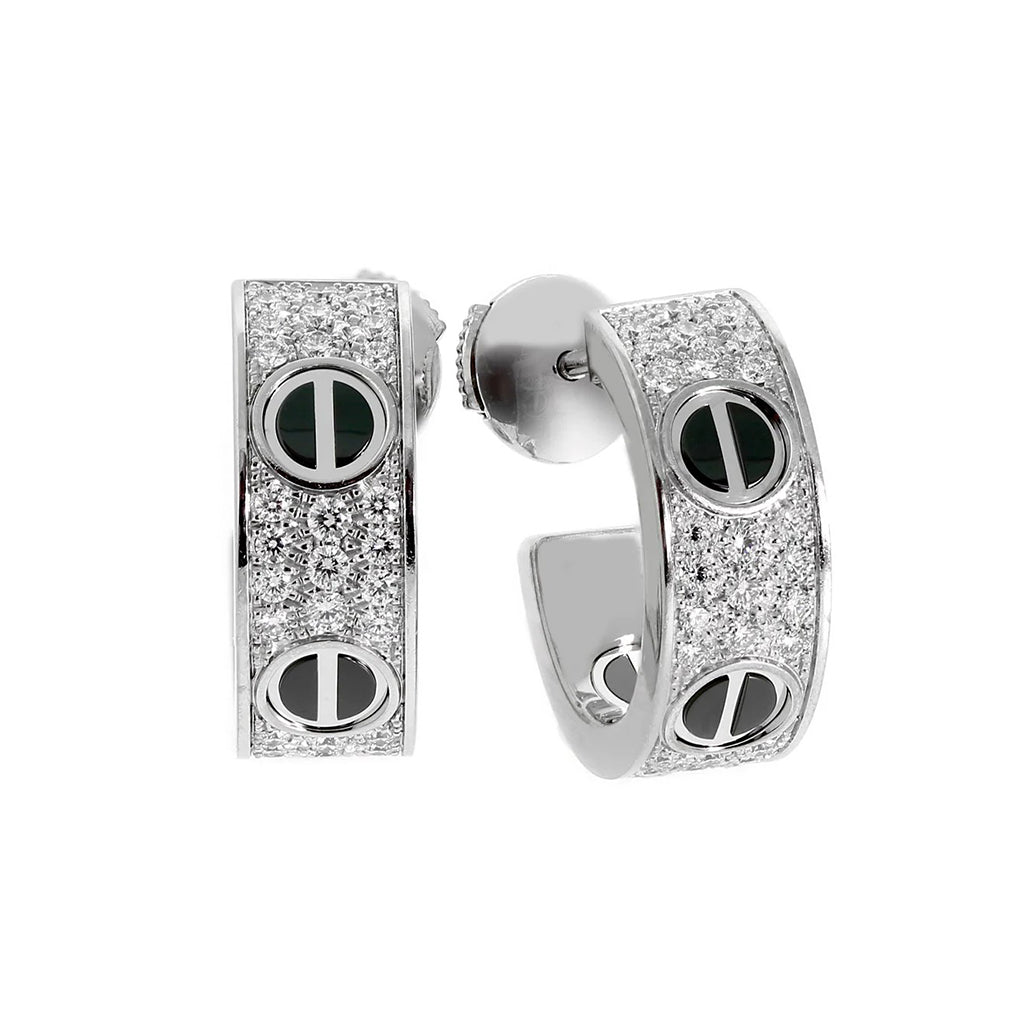 [Amore]LOVE CERAMIC DIAMOND PAVED SILVER EARRINGS