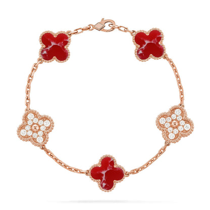 [Amore]CLOVER 5 MOTIF RED PATTERN BRACELET COLLECTION