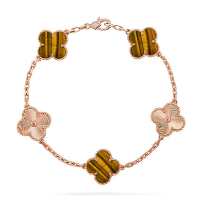 [Amore] CLOVER 5 MOTIFS TIGER EYE BRACELET COLLECTION