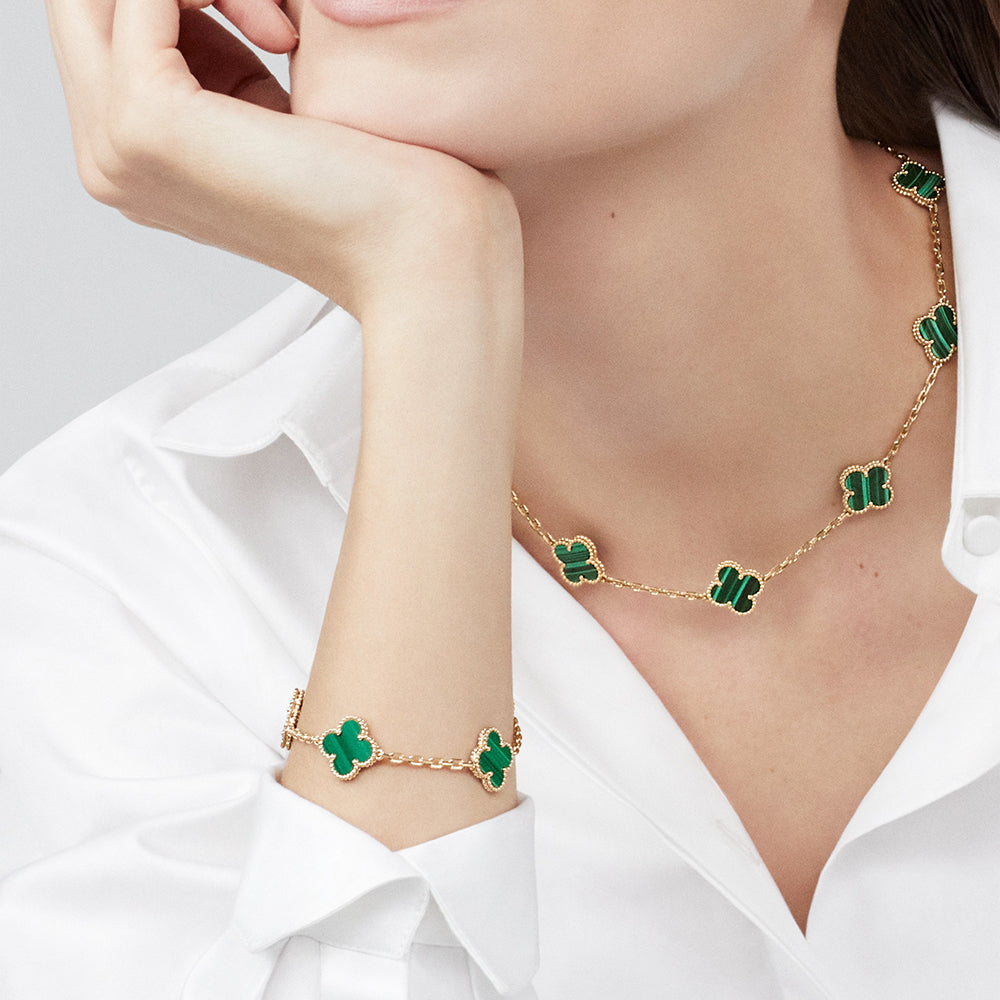 [Amore]CLOVER 10 MOTIFS MALACHITE NECKLACE