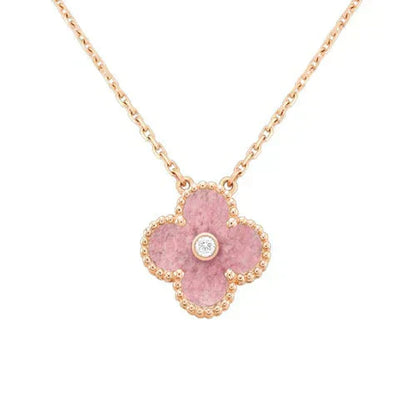 [Amore]CLOVER 15MM DIAMOND RHODONITE NECKLACE