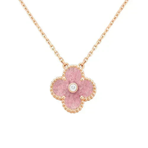 [Amore]CLOVER 15MM DIAMOND RHODONITE NECKLACE