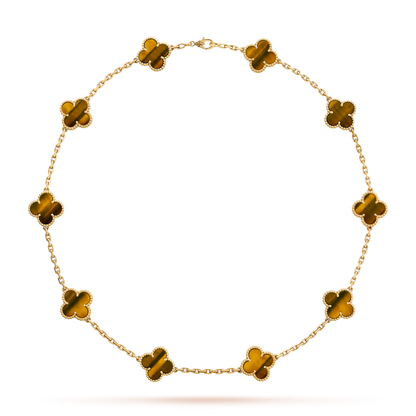 [Amore]CLOVER 10 MOTIFS TIGER EYE NECKLACE