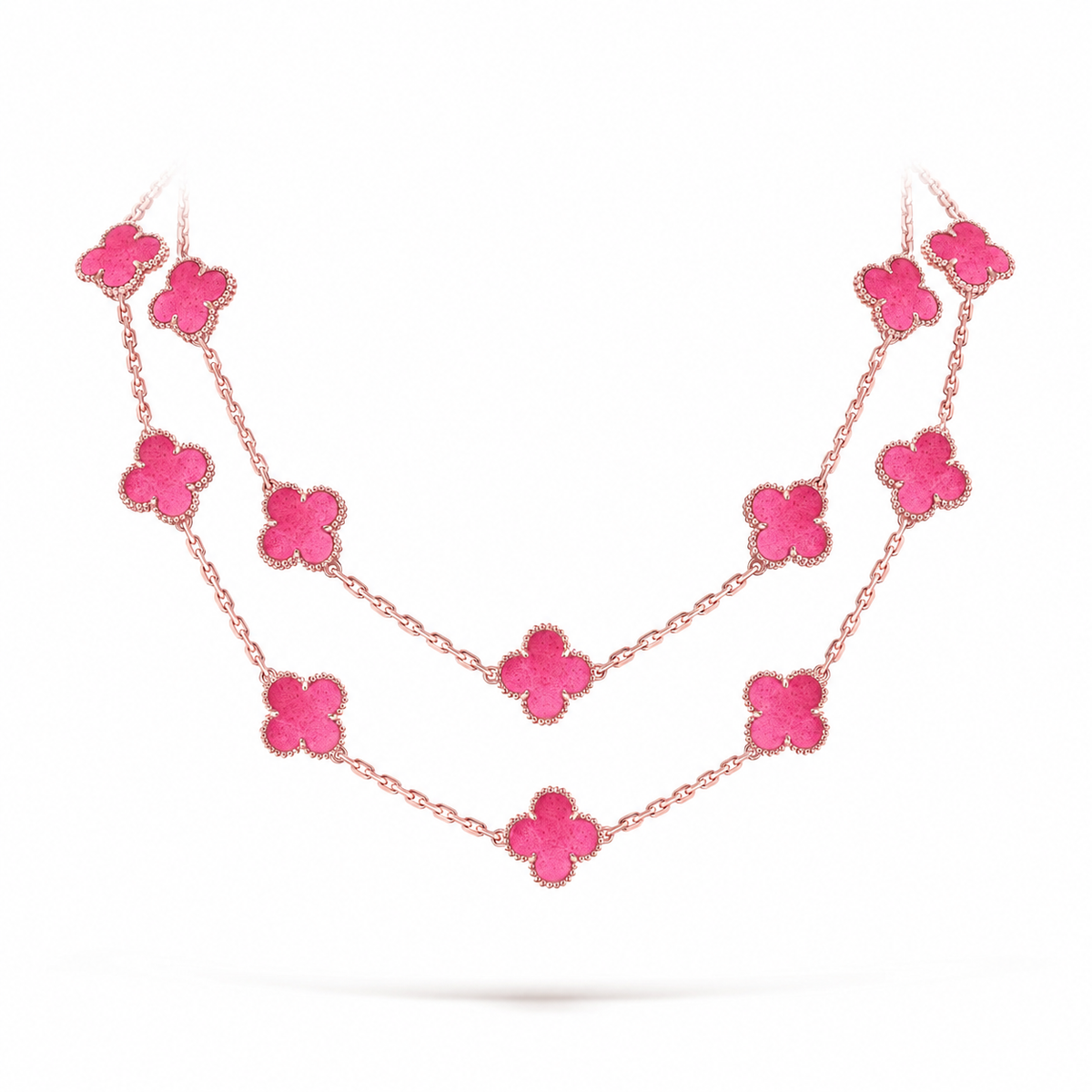 [Amore] NEW CLOVER 20 MOTIFS PINK ENAMEL NECKLACE