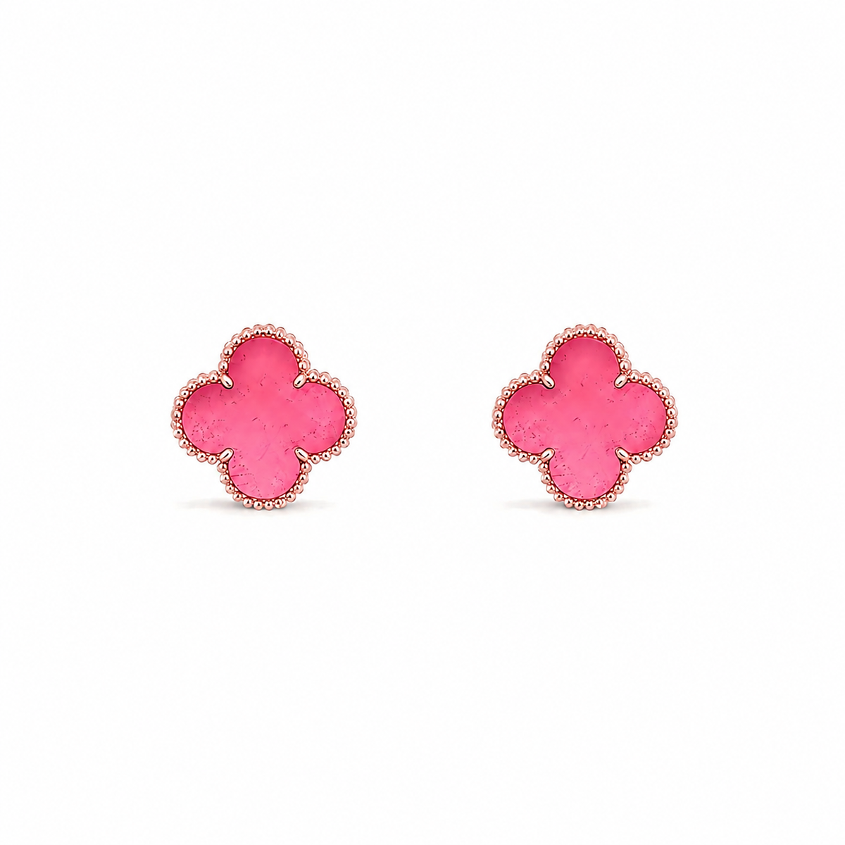 [Amore]NEW CLOVER 15MM PINK ENAMEL STUD EARRINGS