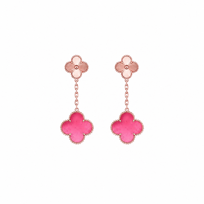 [Amore]NEW CLOVER 2 MOTIF PINK ENAMEL EARRINGS