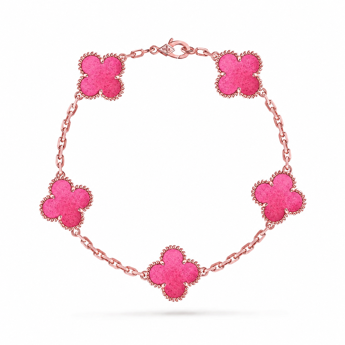[Amore]NEW CLOVER 5 MOTIFS PINK ENAMEL BRACELET