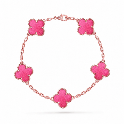 [Amore]NEW CLOVER 5 MOTIFS PINK ENAMEL BRACELET