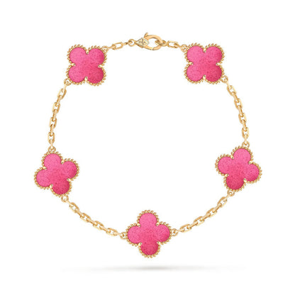 [Amore]NEW CLOVER 5 MOTIFS PINK ENAMEL BRACELET
