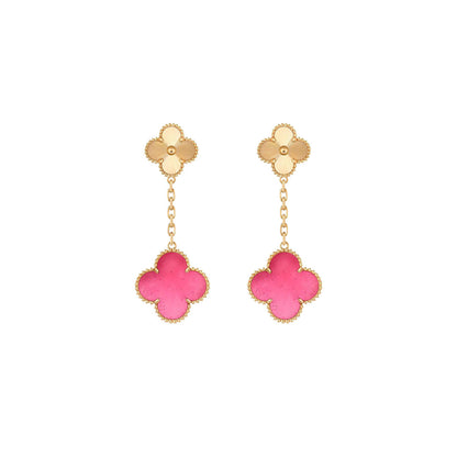 [Amore]NEW CLOVER 2 MOTIF PINK ENAMEL EARRINGS