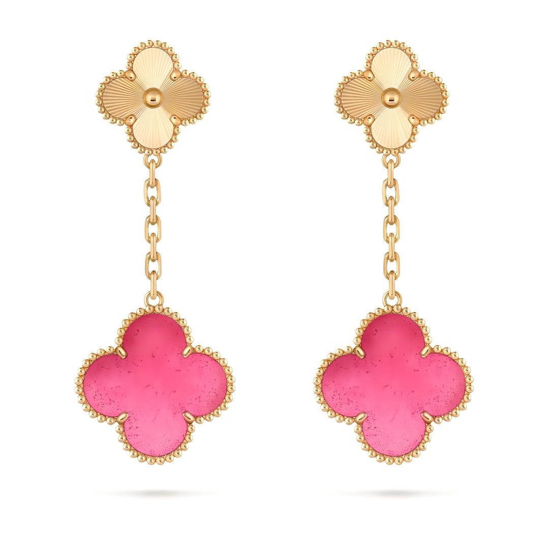 [Amore]NEW CLOVER 2 MOTIF PINK ENAMEL EARRINGS