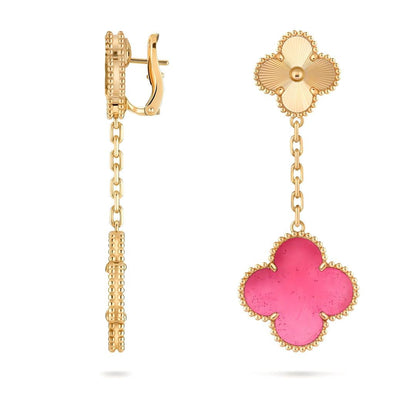 [Amore]NEW CLOVER 2 MOTIF PINK ENAMEL EARRINGS