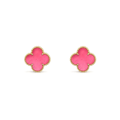 [Amore]NEW CLOVER 15MM PINK ENAMEL STUD EARRINGS