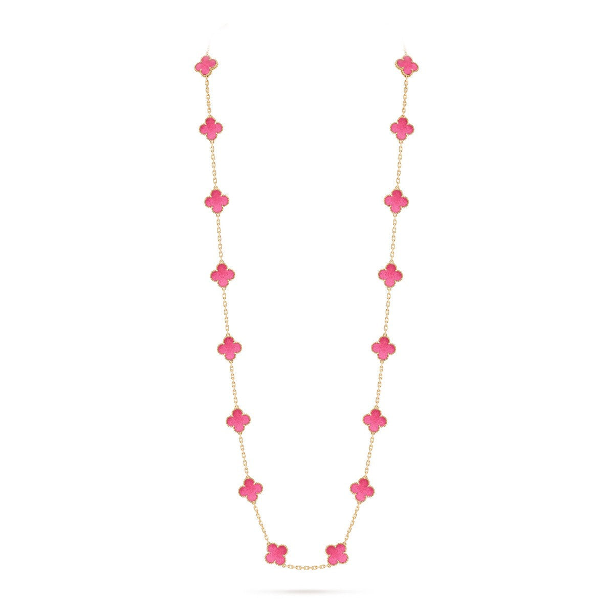 [Amore] NEW CLOVER 20 MOTIFS PINK ENAMEL NECKLACE