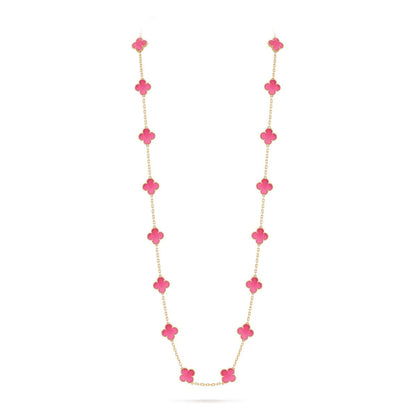 [Amore] NEW CLOVER 20 MOTIFS PINK ENAMEL NECKLACE