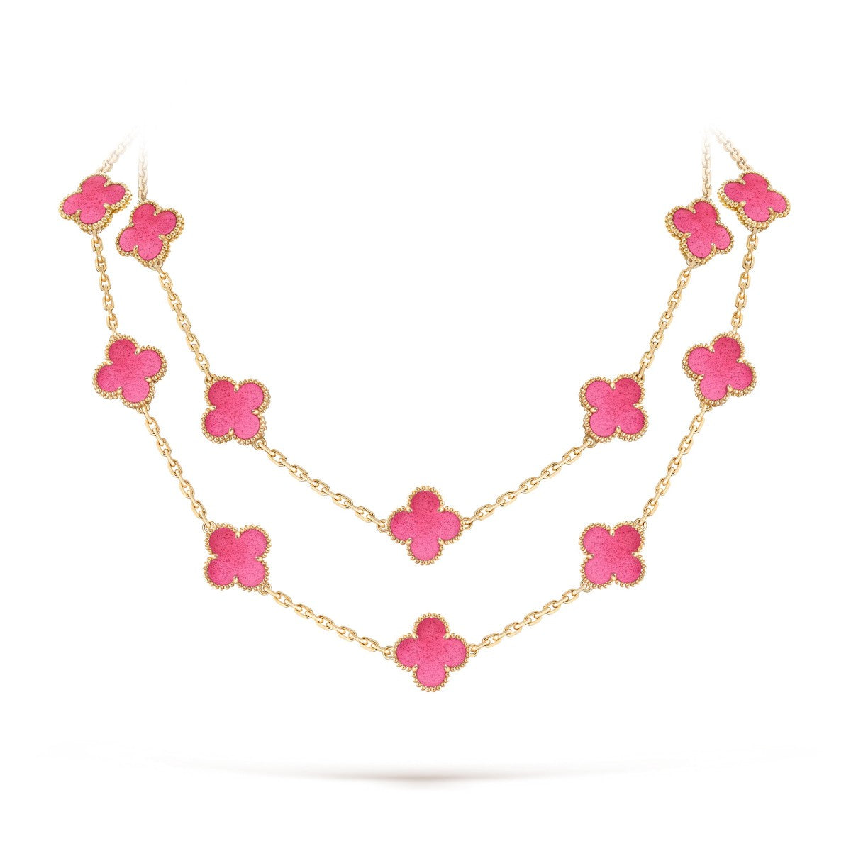 [Amore] NEW CLOVER 20 MOTIFS PINK ENAMEL NECKLACE