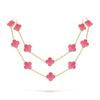 [Amore] NEW CLOVER 20 MOTIFS PINK ENAMEL NECKLACE