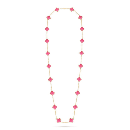 [Amore] NEW CLOVER 20 MOTIFS PINK ENAMEL NECKLACE