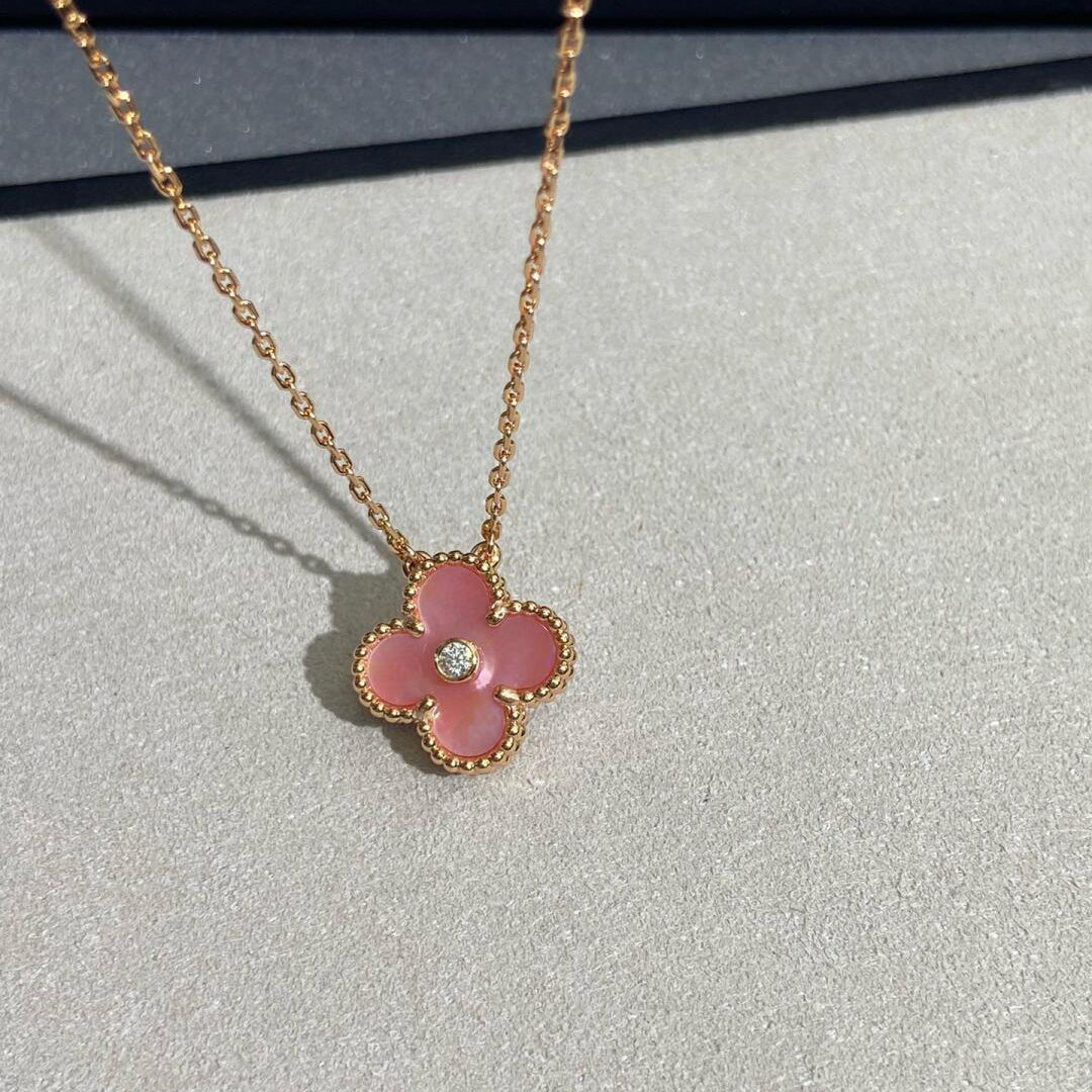 [Amore]CLOVER 15MM DIAMOND PINK MOP NECKLACE
